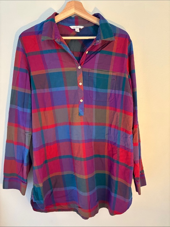 L.L. Bean Tops - L.L. BEAN Signature Plaid Cotton Popover Tunic Vibrant Multicolor Plaid Large